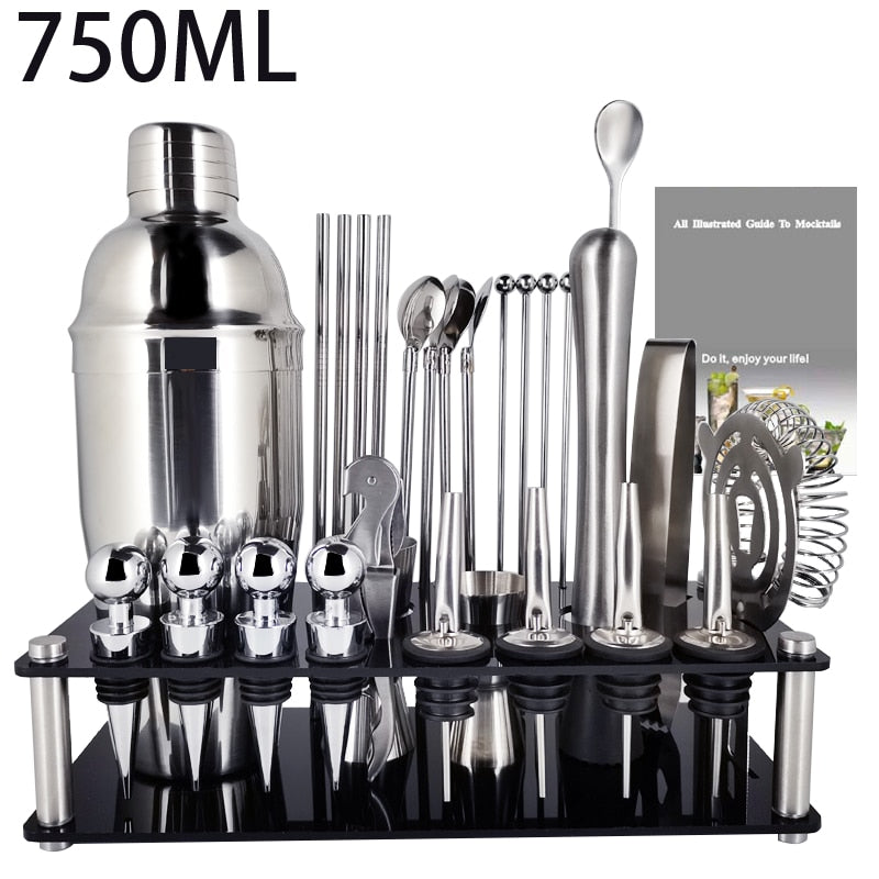 Cocktail Shaker Set with Stainless Steel Rotating Stand, Bar Tool for Gift, Experience for Drink Mixing