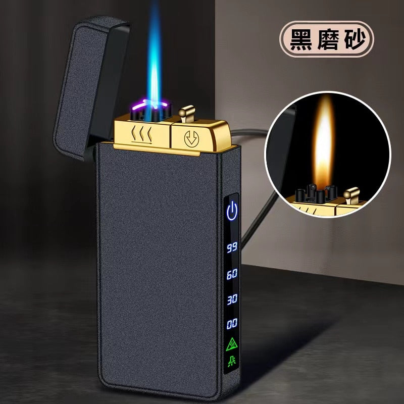 2023 New Windproof Metal USB Lighter Torch Lighter Jet Dual Plasma Arc Lighter Gas Electric Butane Chargeable Pipe Cigar Lighter