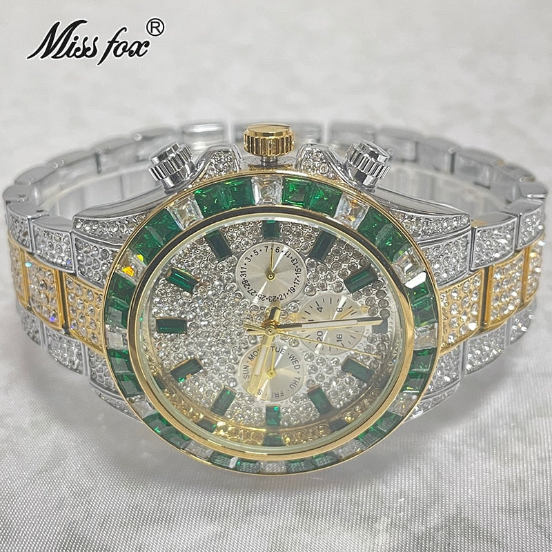 Luxury Brand Gold Watches Men Fashion Rainbow Diamond Waterproof Smart Watch Full Steel Sports Clocks
