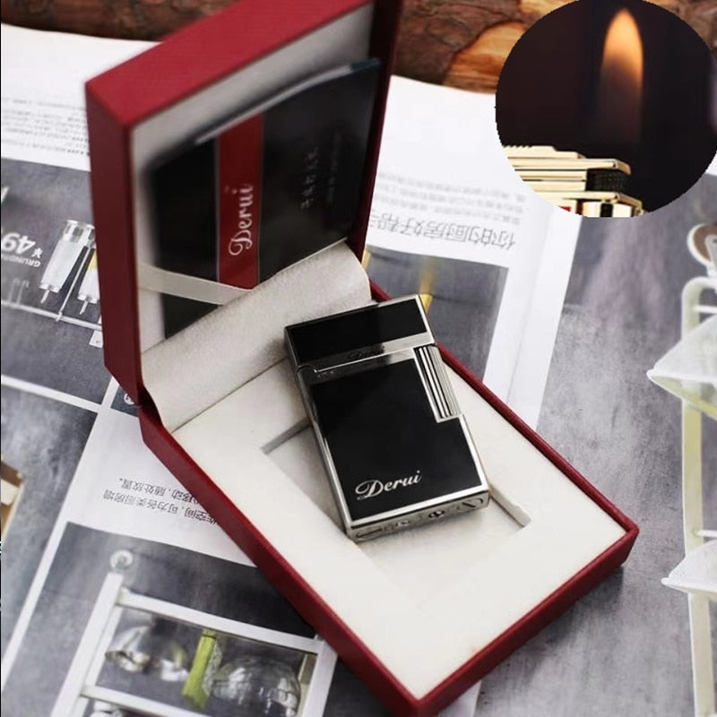 Genuine Steel Tone Loud Lighter Gas Inflatable Open Flame Metal Side Sliding Cigarette Lighter for Boyfriend Husband Gift Box