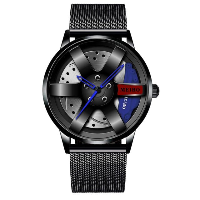 Fashion Mens Car Wheel Watches Luxury Stainless Steel Waterproof Watch for Men Quartz Wrist Watches Male Clock