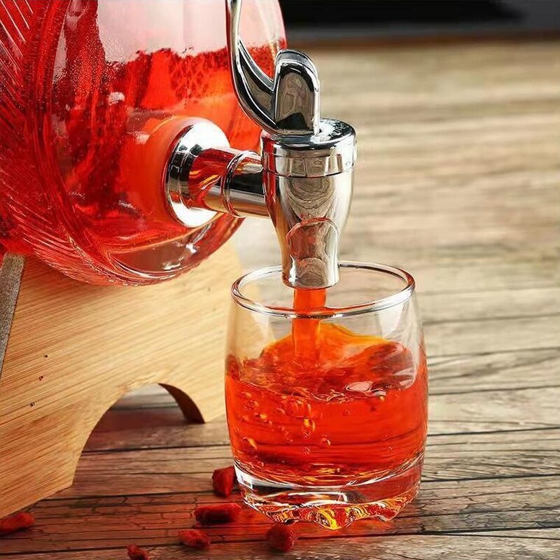 Glass Wine Barrel With Tap Bottle Whiskey Wine Decanter with Stopper Seal Champagne Vodka Glasses Set Bar Transparent Cocktail