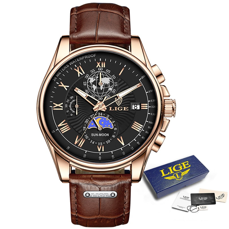 Top Brand Luxury Casual Leather Quartz Watch Business Clock Male Sport Waterproof Date Chronograph