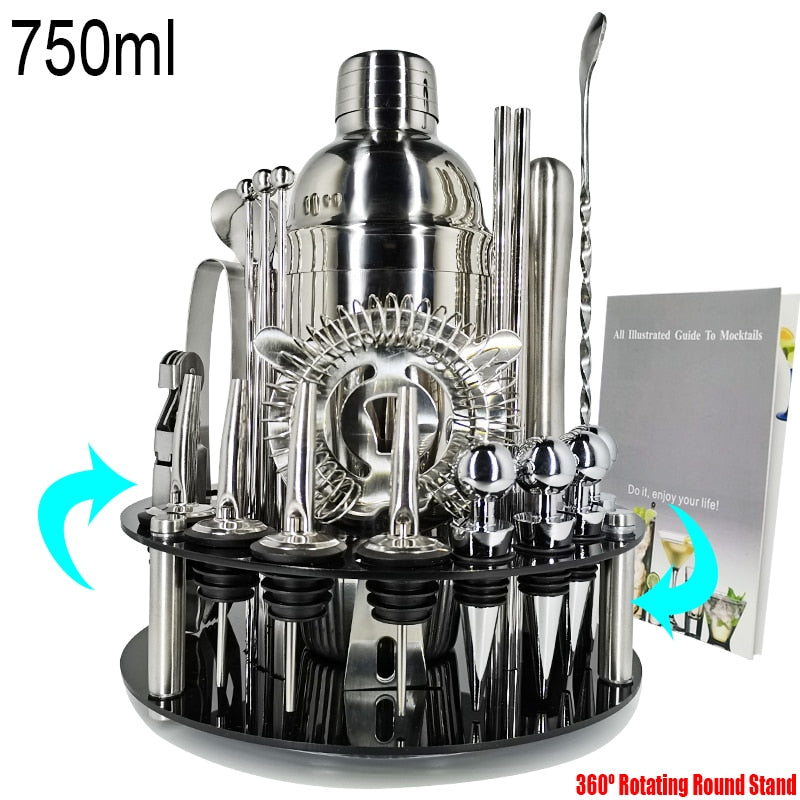 Cocktail Shaker Set with Stainless Steel Rotating Stand, Bar Tool for Gift, Experience for Drink Mixing