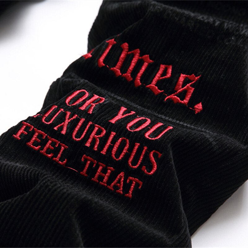 New Style Men Black Jeans Corduroy Casual Letter Embroidered Fashion Trousers Mid-Waist