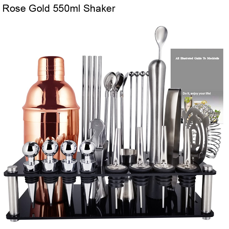 Cocktail Shaker Set with Stainless Steel Rotating Stand, Bar Tool for Gift, Experience for Drink Mixing