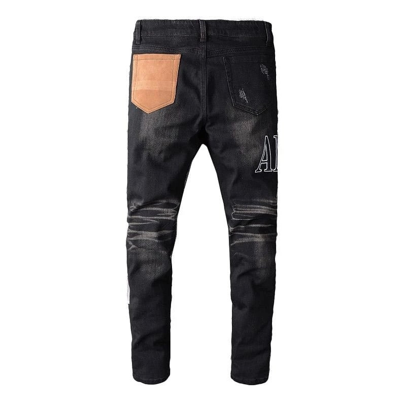 Fashion Patch Ripped Blue Jeans Men Slim Fit Designer Washed Denim Jeans Trousers Men Hip Hop DJ Party Jeans Punk Rock Pants