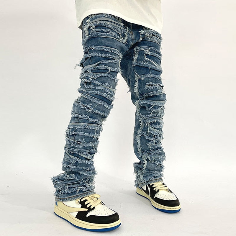 Kakan - New High Street Washed Cat Beard Harlan Patch Jeans for Men, Worn Out Slim Fit Slim Feet Men's Pants Jeans K27-g37