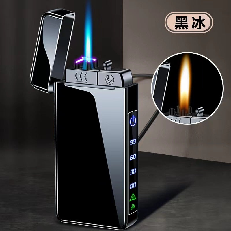 2023 New Windproof Metal USB Lighter Torch Lighter Jet Dual Plasma Arc Lighter Gas Electric Butane Chargeable Pipe Cigar Lighter