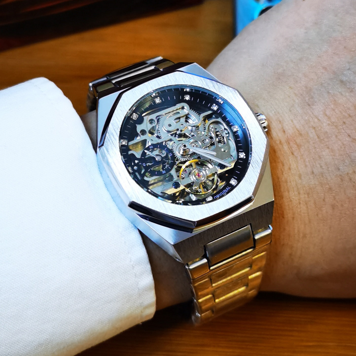 Tourbillon Mechanical Watch for Men Automatic Steel Strap Skeleton Mens Watches Top Brand Luxury 2021 Reloj Hombre