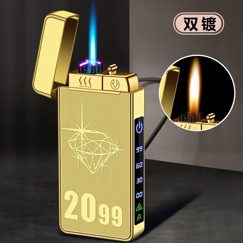2023 New Windproof Metal USB Lighter Torch Lighter Jet Dual Plasma Arc Lighter Gas Electric Butane Chargeable Pipe Cigar Lighter