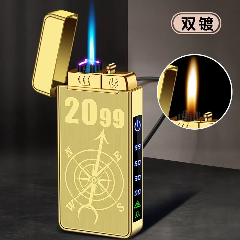 2023 New Windproof Metal USB Lighter Torch Lighter Jet Dual Plasma Arc Lighter Gas Electric Butane Chargeable Pipe Cigar Lighter