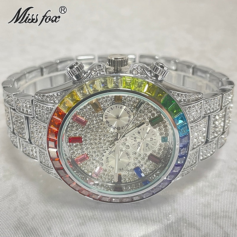 Luxury Brand Gold Watches Men Fashion Rainbow Diamond Waterproof Smart Watch Full Steel Sports Clocks