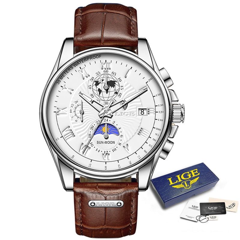 Top Brand Luxury Casual Leather Quartz Watch Business Clock Male Sport Waterproof Date Chronograph