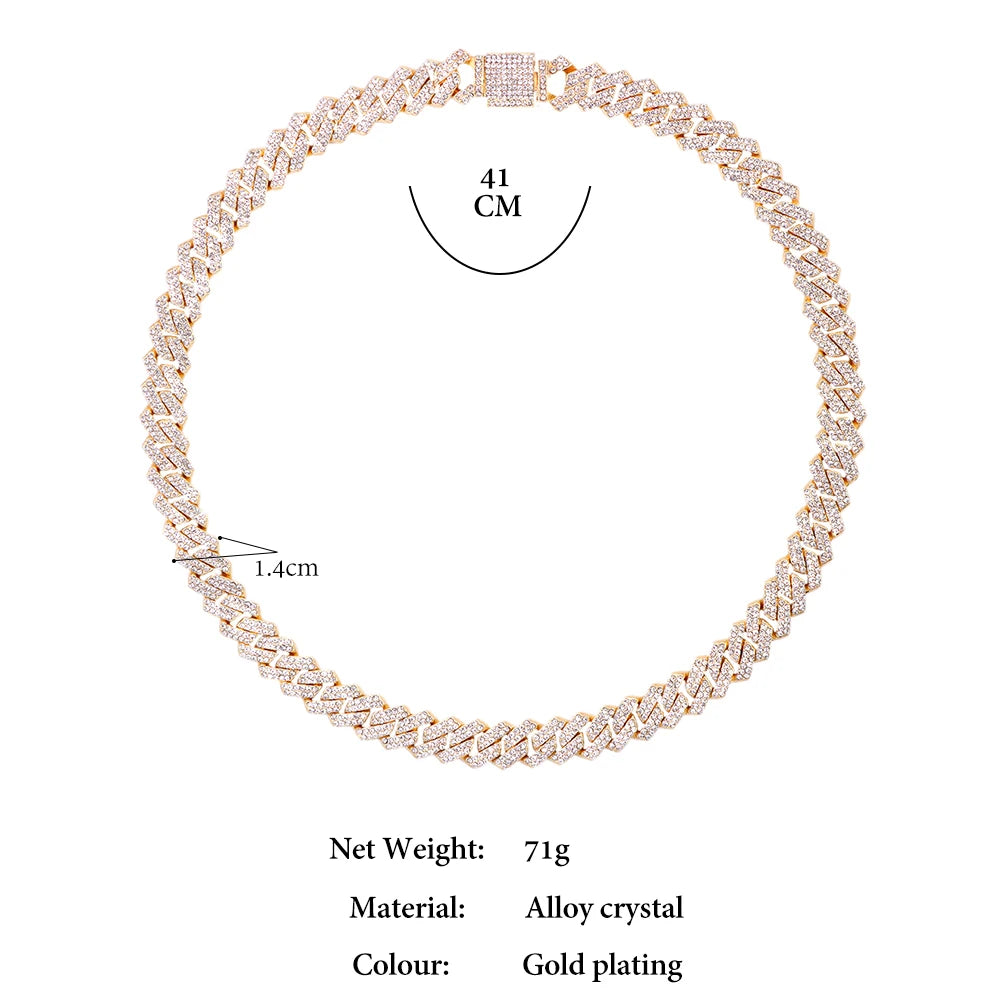 Rhinestones Prong Cuban Link Chain 2 Row Crystal Curb Cuban Chain 13/14/20MM