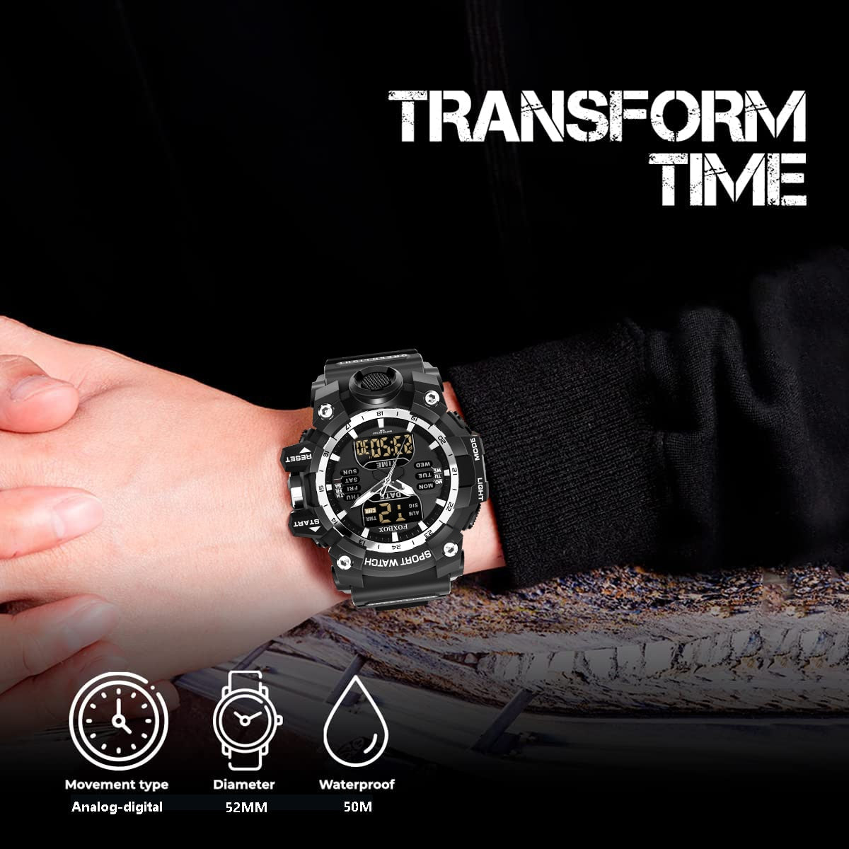 Men Military Watches 50M Waterproof Dual Display Quartz Watch Chronograph Sports Watches For Men