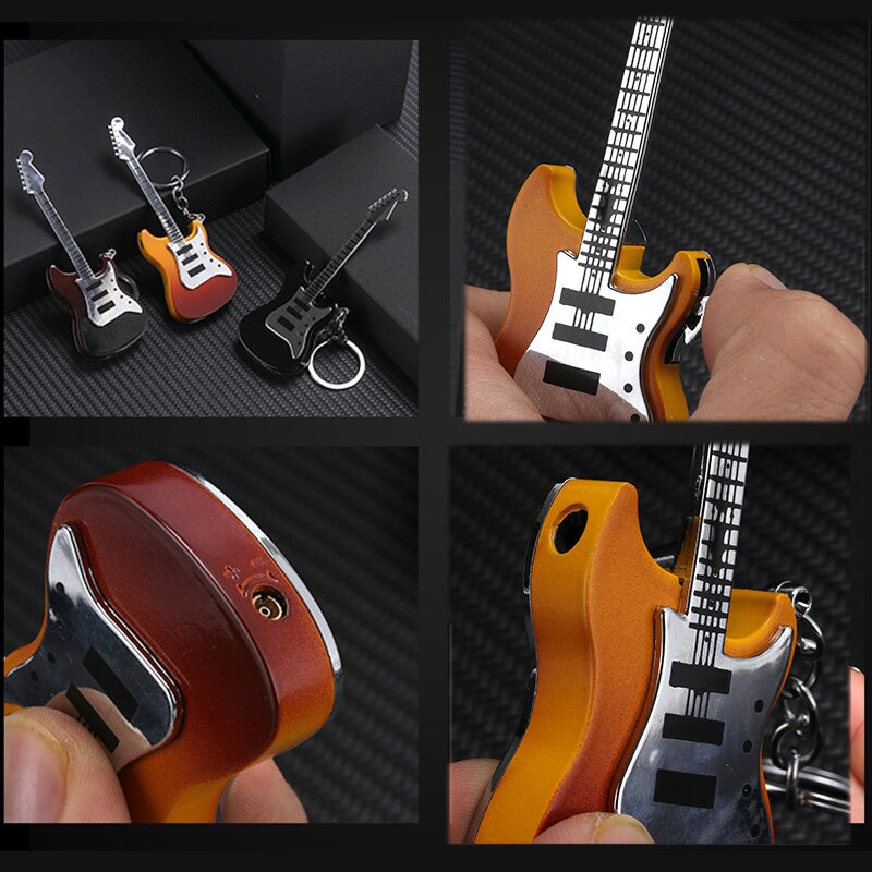 Refillable Butane Gas Lighter Mini Guitar Shape Open Flame Cigarette Lighter Key Chain Creative Portable Trendy Men's Collection