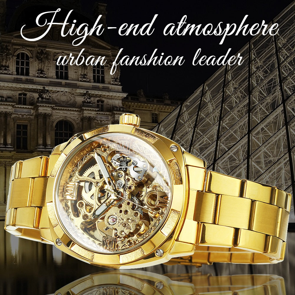 Transparent Skeleton Watch for Men Mechanical Automatic Mens Watches Top Brand Luxury Design Fashion Engraving