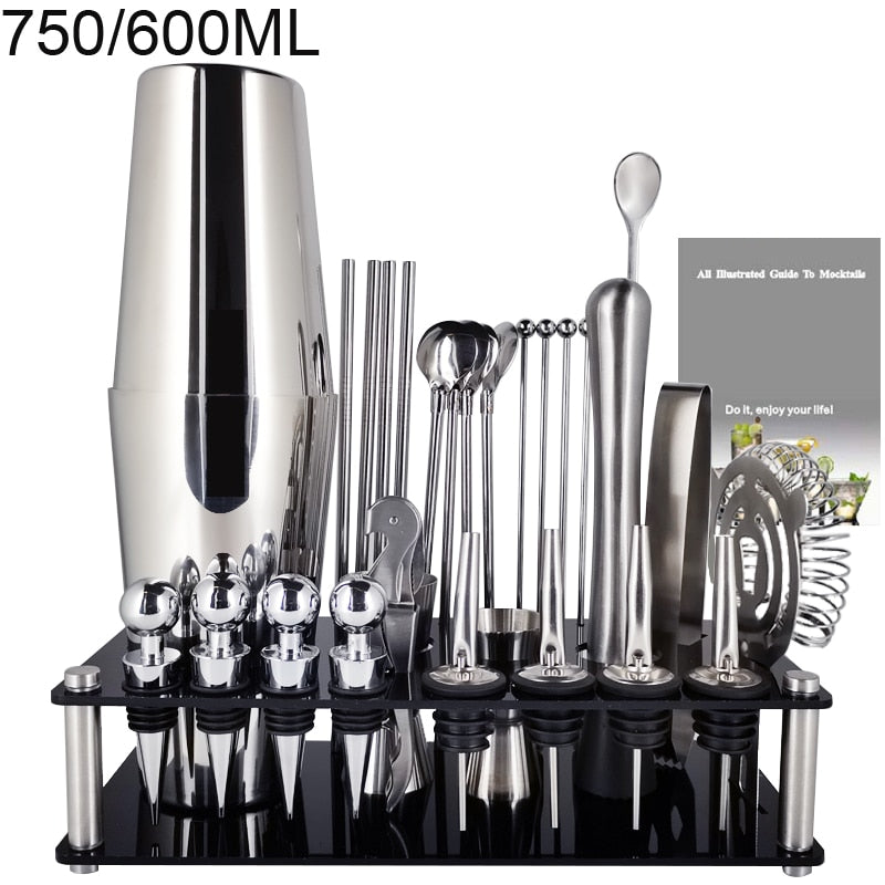 Cocktail Shaker Set with Stainless Steel Rotating Stand, Bar Tool for Gift, Experience for Drink Mixing