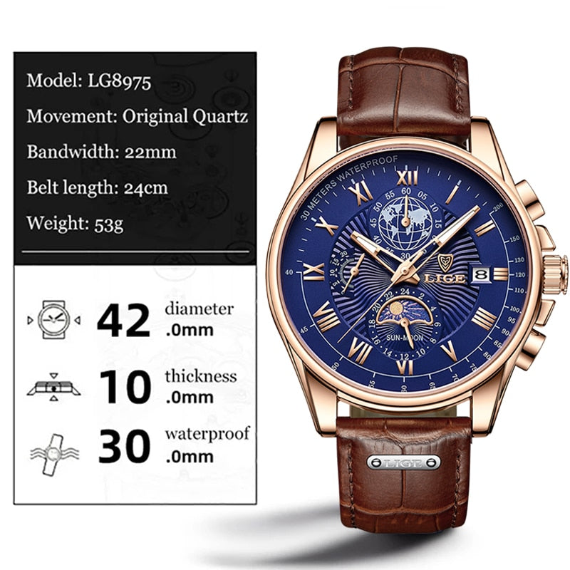 Top Brand Luxury Casual Leather Quartz Watch Business Clock Male Sport Waterproof Date Chronograph