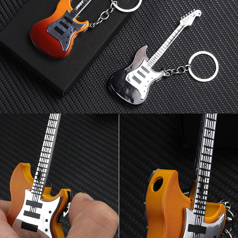Refillable Butane Gas Lighter Mini Guitar Shape Open Flame Cigarette Lighter Key Chain Creative Portable Trendy Men's Collection