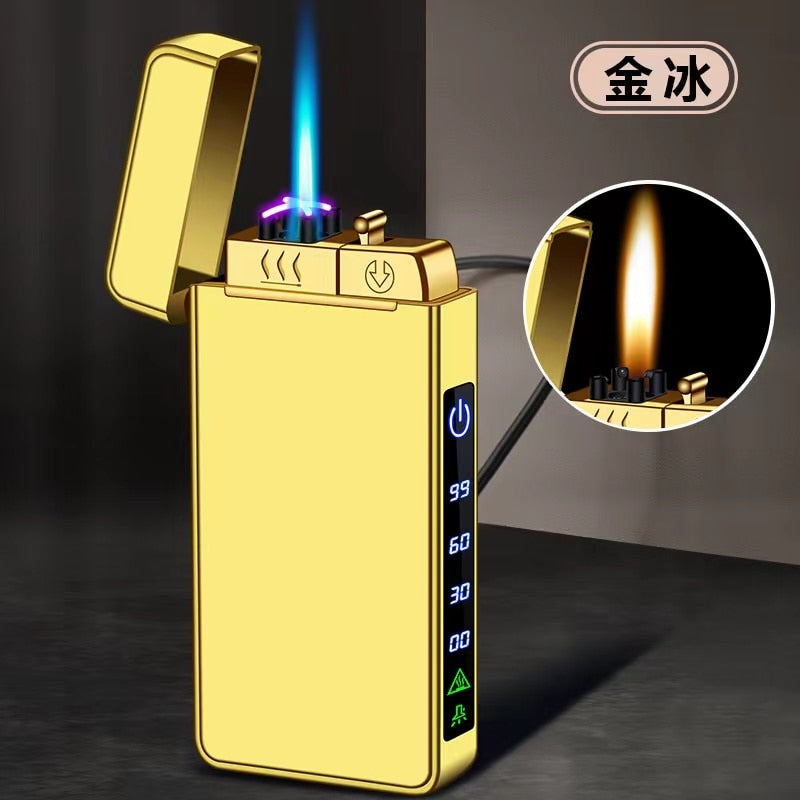 2023 New Windproof Metal USB Lighter Torch Lighter Jet Dual Plasma Arc Lighter Gas Electric Butane Chargeable Pipe Cigar Lighter