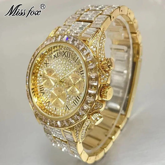 Fashion Luxury 18K Gold Watch For Men Iced Out Waterproof Wrist Watches Full Diamond Clocks Male Gift Reloj Hombre