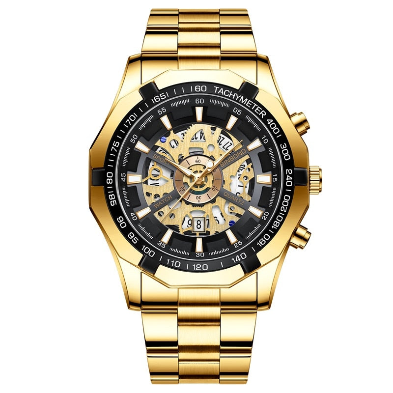 Mens Watches Top Brand Luxury Stainless Steel Waterproof Hollow Out Blue Big Male Wristwatches