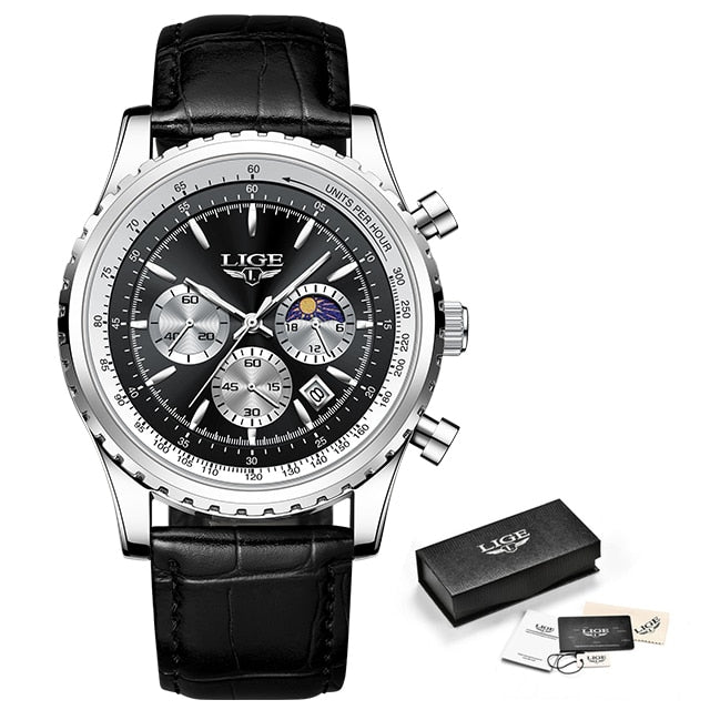 Fashion Mens Watch Stainless Steel Top Brand Luxury Sport Chronograph Quartz Wrist Watches for Men Relogio Masculino+Box