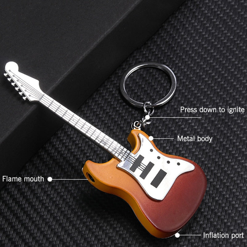 Refillable Butane Gas Lighter Mini Guitar Shape Open Flame Cigarette Lighter Key Chain Creative Portable Trendy Men's Collection