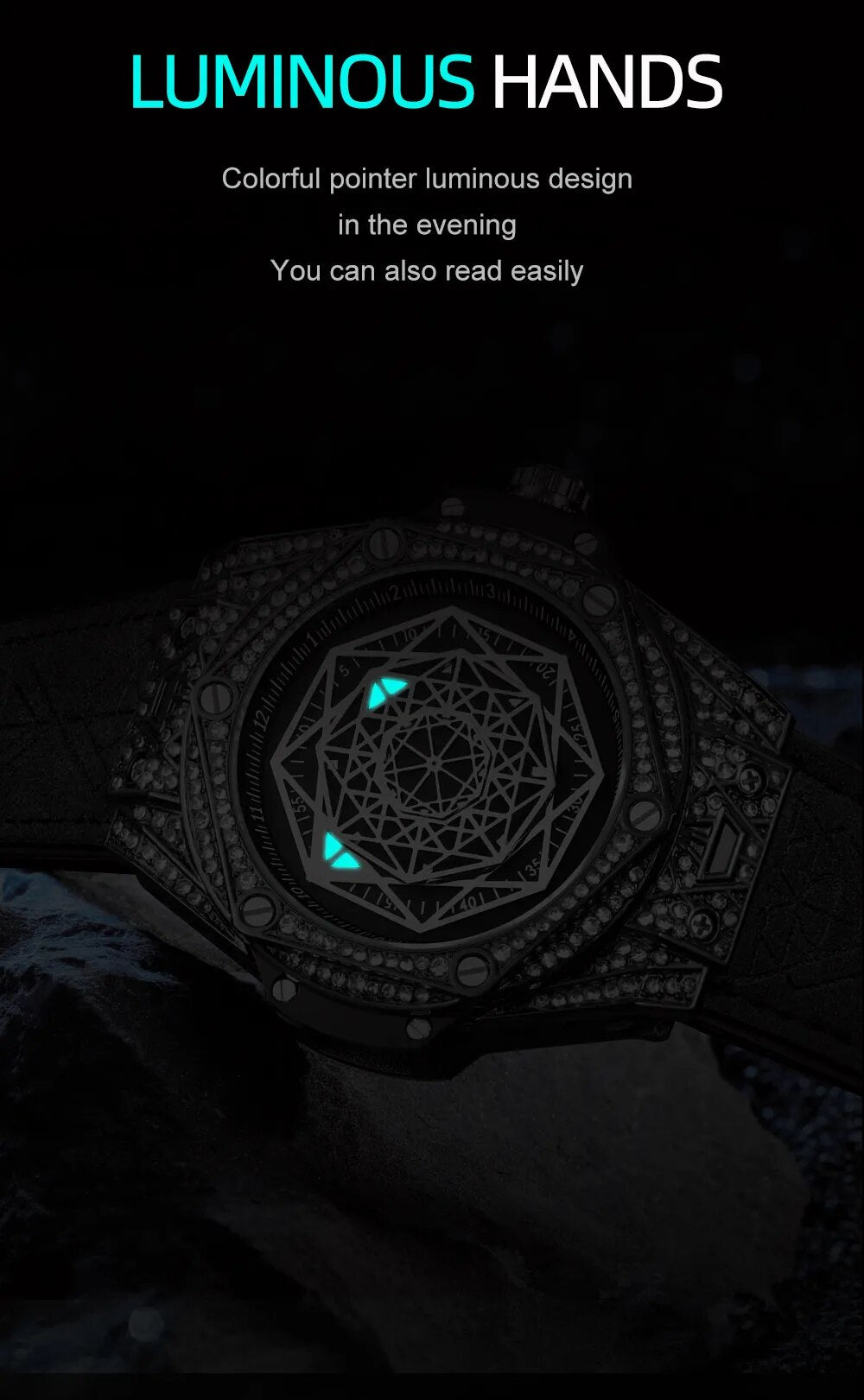 Watch For Men Fashion Big Dial Unique Watches Luxury Diamond Ice Out Waterproof 2023