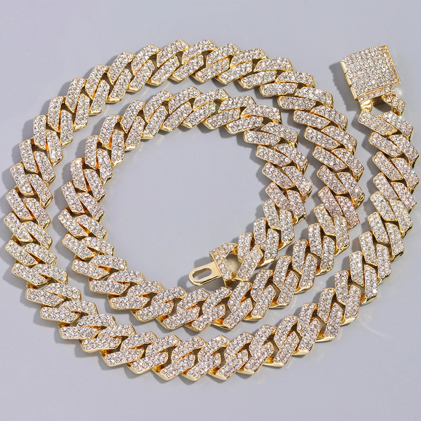 Rhinestones Prong Cuban Link Chain 2 Row Crystal Curb Cuban Chain 13/14/20MM