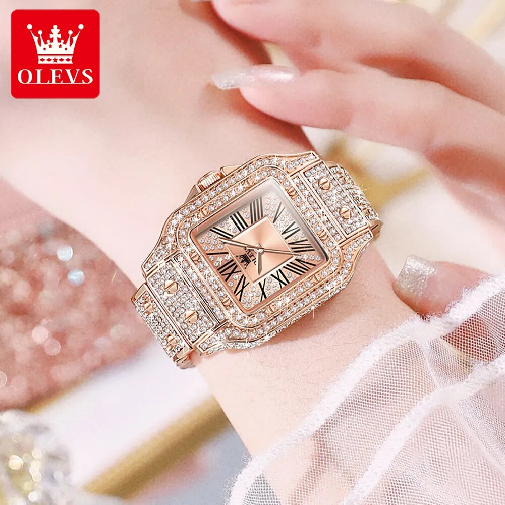 Watch for Women All Diamond Luxury Waterproof Stainless steel Rose Gold Elegant Original Women's Quartz Watch