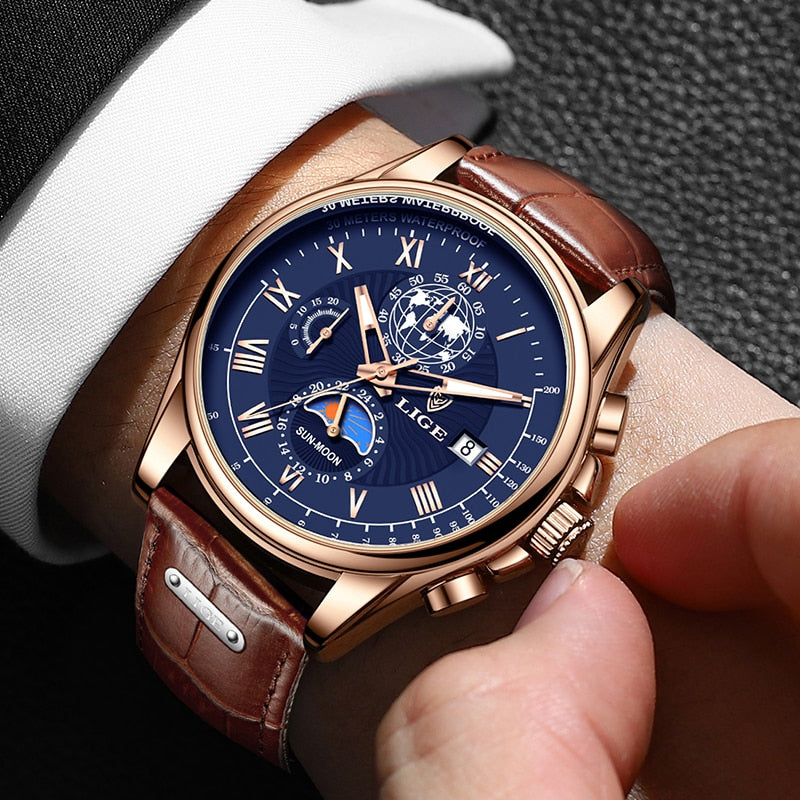 Top Brand Luxury Casual Leather Quartz Watch Business Clock Male Sport Waterproof Date Chronograph