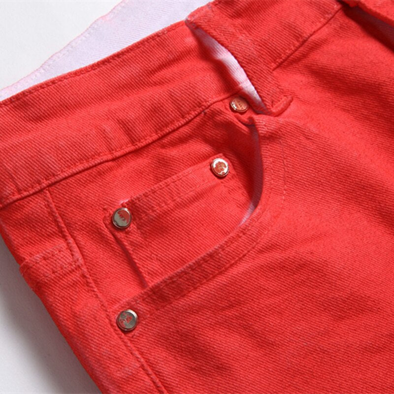 Summer New Colorful Match Color Jeans Men Mid-Waist Elastic Slim Pants Street Personality Fashion Casual Clothing
