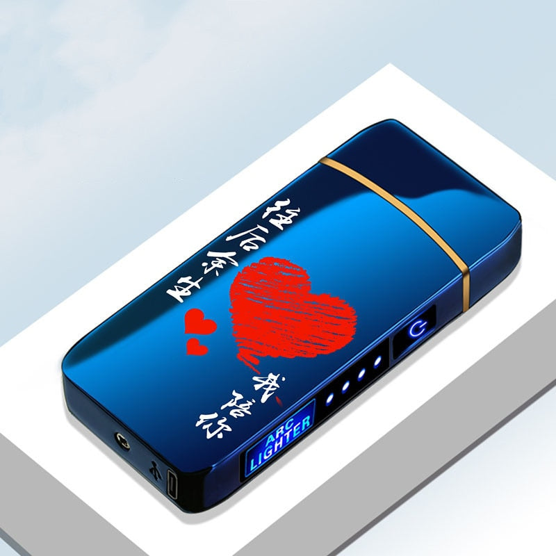 Electric Windproof Metal Lighter Double Arc Flameless Plasma Rechargeable USB Lighter LED Power Display Touch Sensor Lighter