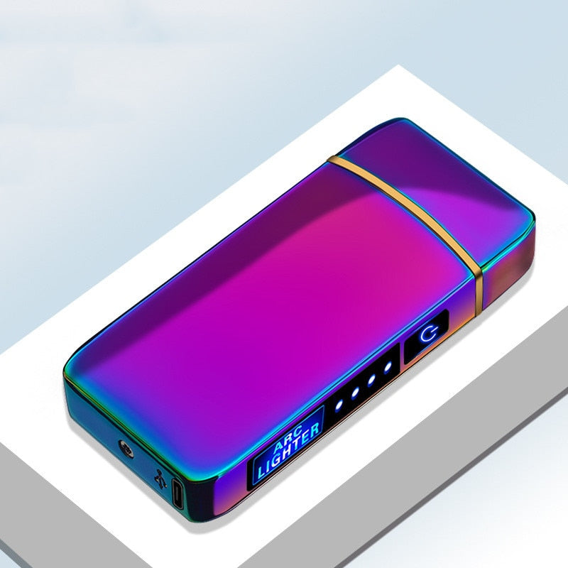 Electric Windproof Metal Lighter Double Arc Flameless Plasma Rechargeable USB Lighter LED Power Display Touch Sensor Lighter