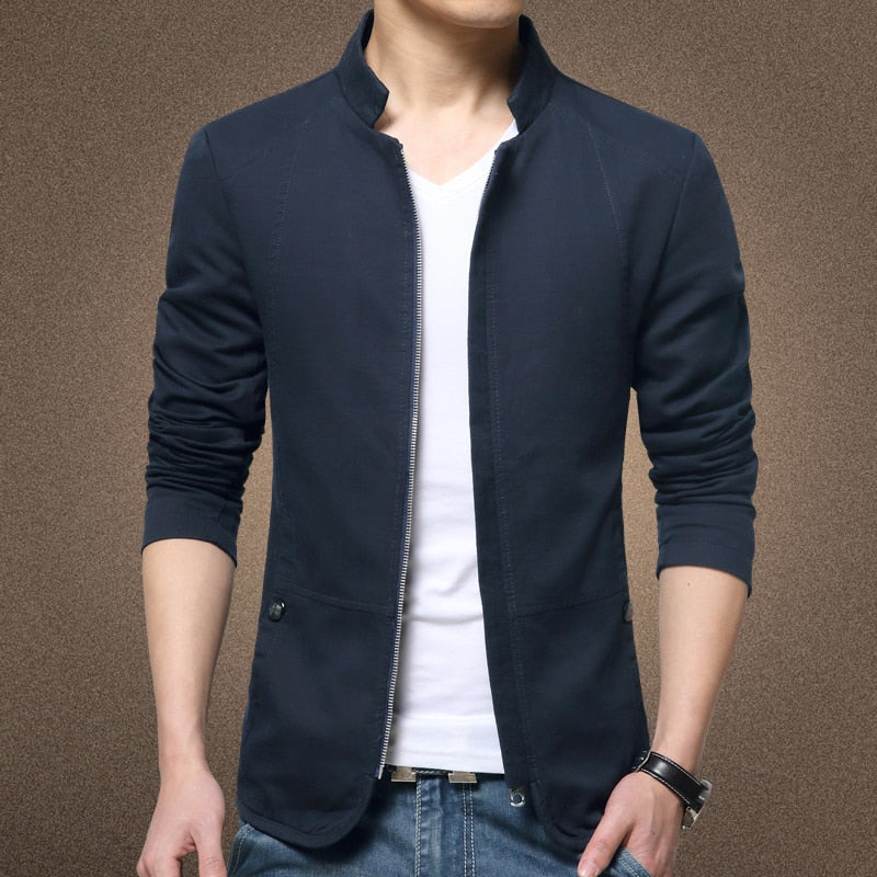 Mens Jacket Fashion Standing Collar Jacket Coats Men Slim Fit Business Casual Plus Size M-5XL Solid