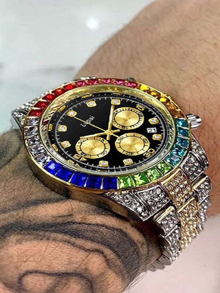 Relogio Luxury Men Watch Branded Women watches Fashion Clock Stainless steel Strap Diamond Dial Shiny Watch