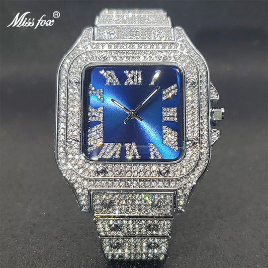 Ice Out Diamond Sunburst Dial Waterproof Quartz Watches