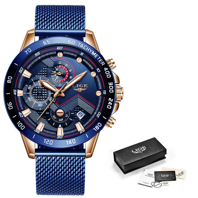 Men Fashion Blue Watch For Men Luxury Quartz Mens Watches Waterproof Sport Chronograph