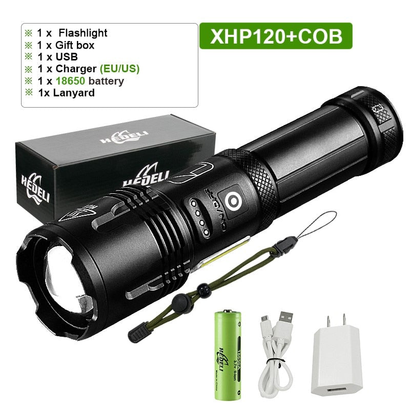 Super XHP120 Powerful Led Flashlight XHP90 High Power Torch light Rechargeable Tactical flashlight 18650