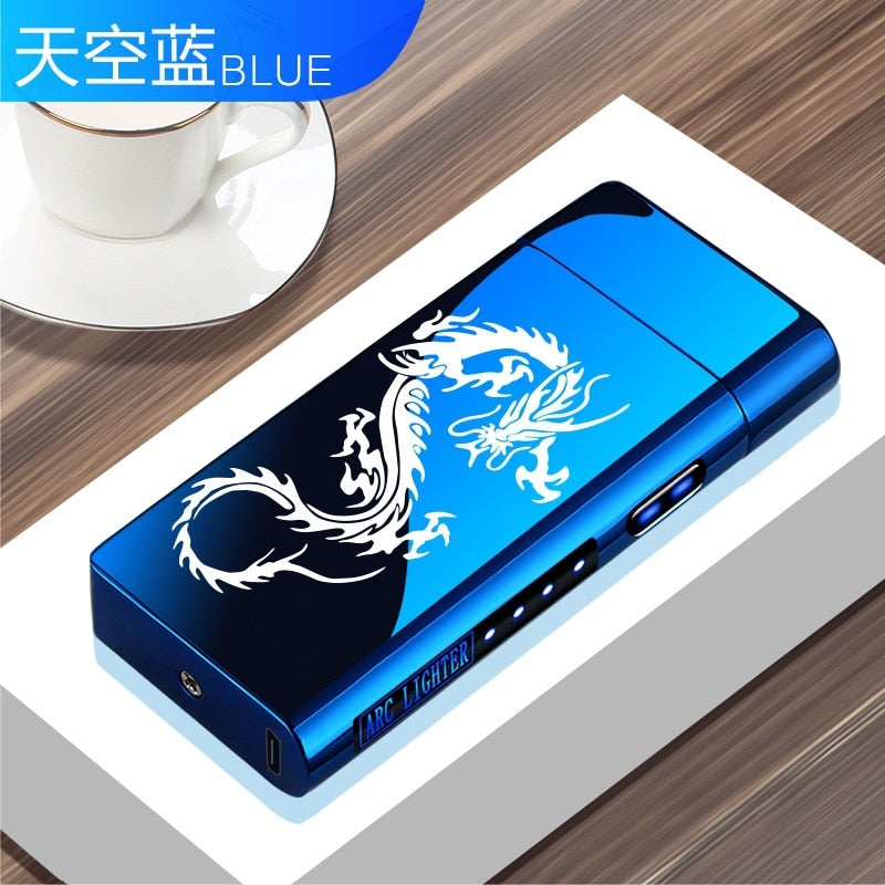 Metal Double Arc Windproof LED Screen Touch Sensor USB Rechargeable Portable Lighter