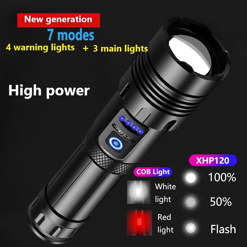 Super XHP120 Powerful Led Flashlight XHP90 High Power Torch light Rechargeable Tactical flashlight 18650