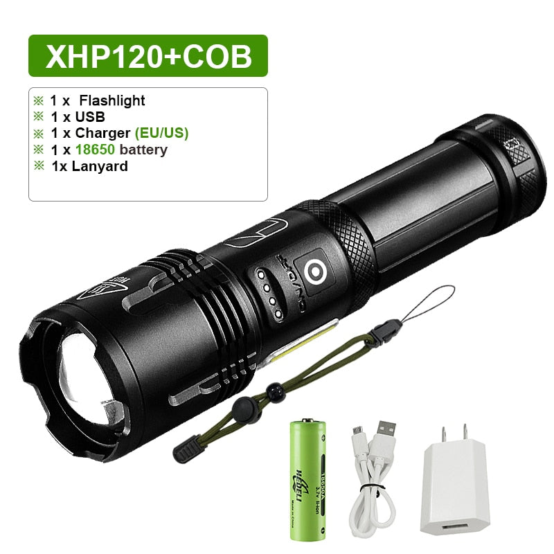 Super XHP120 Powerful Led Flashlight XHP90 High Power Torch light Rechargeable Tactical flashlight 18650