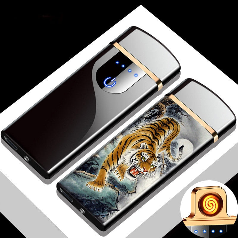 Metal Double Arc Windproof LED Screen Touch Sensor USB Rechargeable Portable Lighter