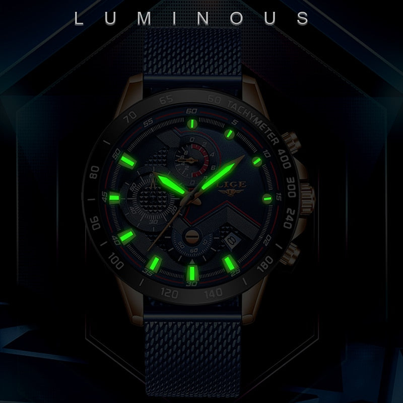 Men Fashion Blue Watch For Men Luxury Quartz Mens Watches Waterproof Sport Chronograph
