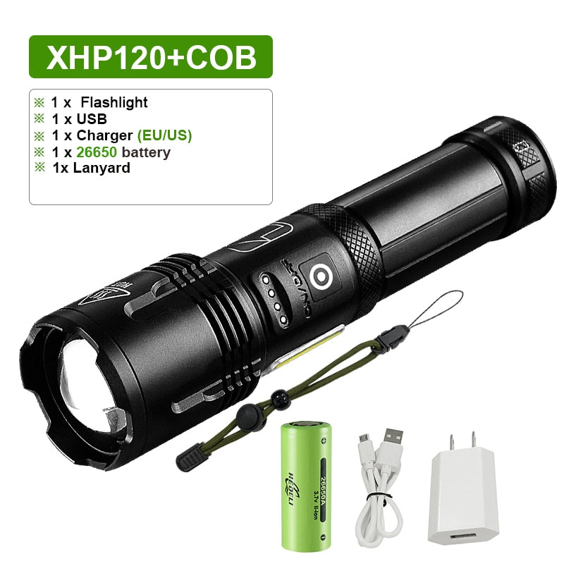 Super XHP120 Powerful Led Flashlight XHP90 High Power Torch light Rechargeable Tactical flashlight 18650