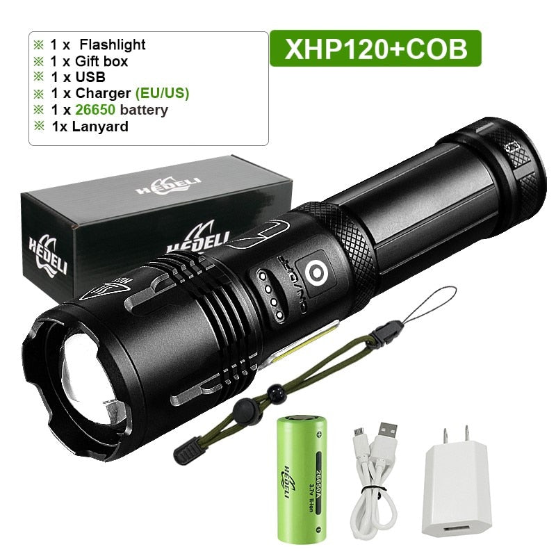Super XHP120 Powerful Led Flashlight XHP90 High Power Torch light Rechargeable Tactical flashlight 18650