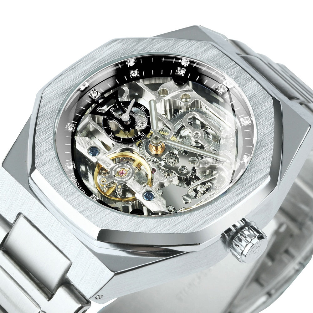 Tourbillon Mechanical Watch for Men Automatic Steel Strap Skeleton Mens Watches Top Brand Luxury 2021 Reloj Hombre